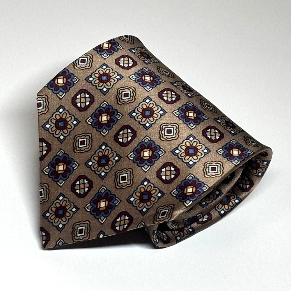 Lazarus Necktie Mens OS Taupe Geometric Medallion Silk Blend Tie Preppy Classic